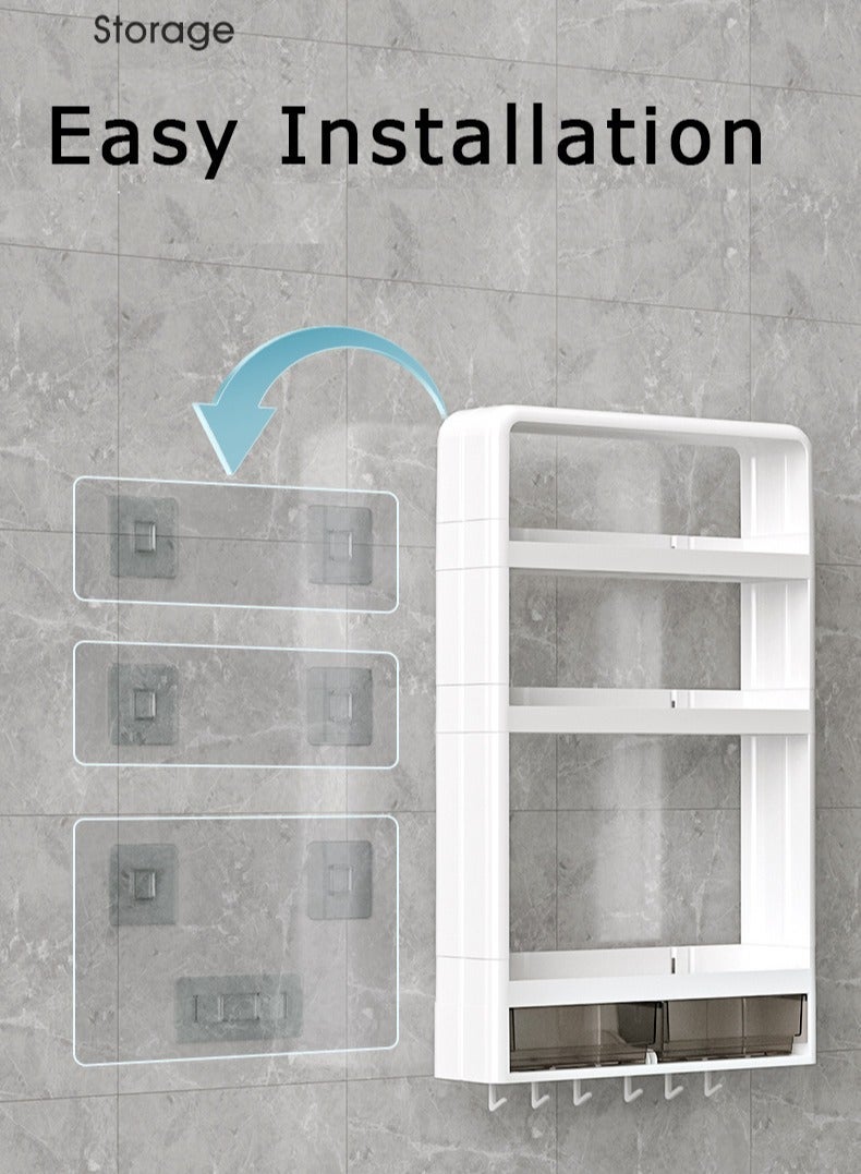 رف حمام مثبت على الحائط من 3 طبقات منظم مع خطافات