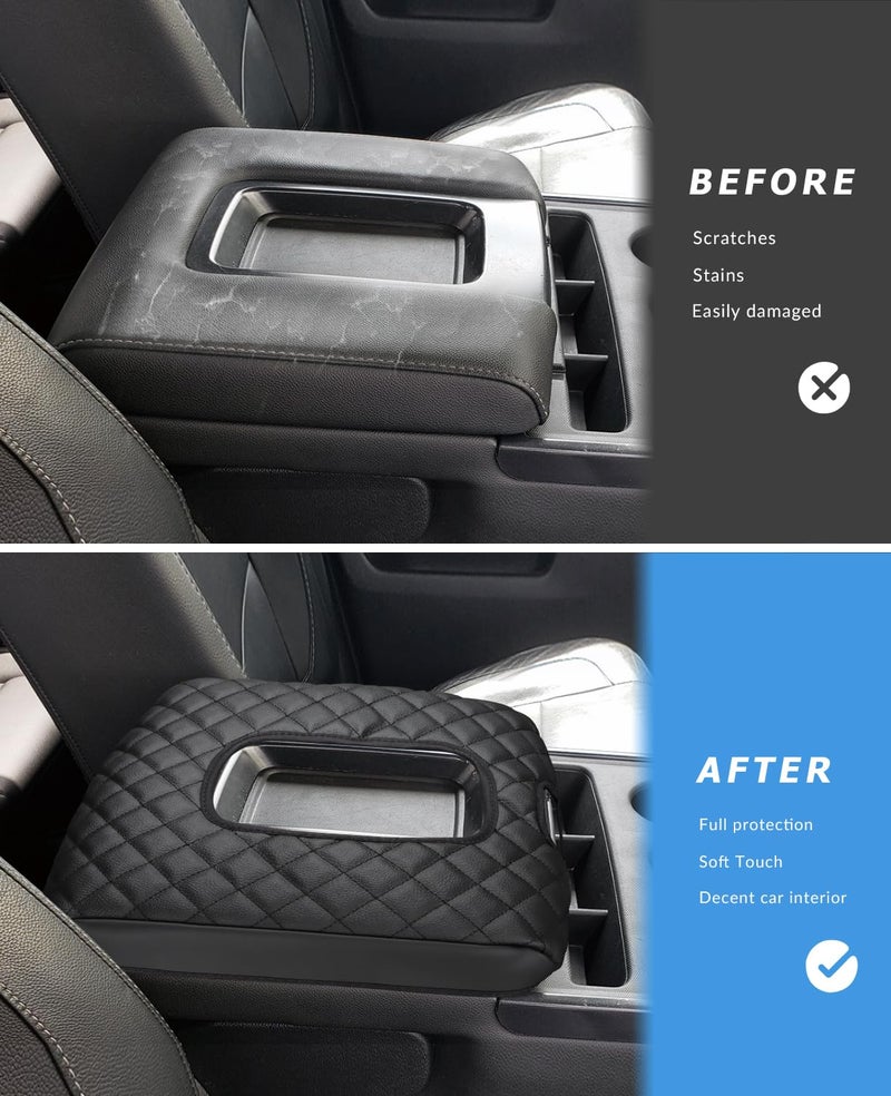 INTGET Center Console Armrest Cover for Chevy Silverado & GMC Sierra Accessories 2014 2015 2016 2017 2018,Leather Arm Rest Box Lid Protector(Black Pad, Jump Seat 2014-2018 Silverado/Sierra etc.) - Image 1