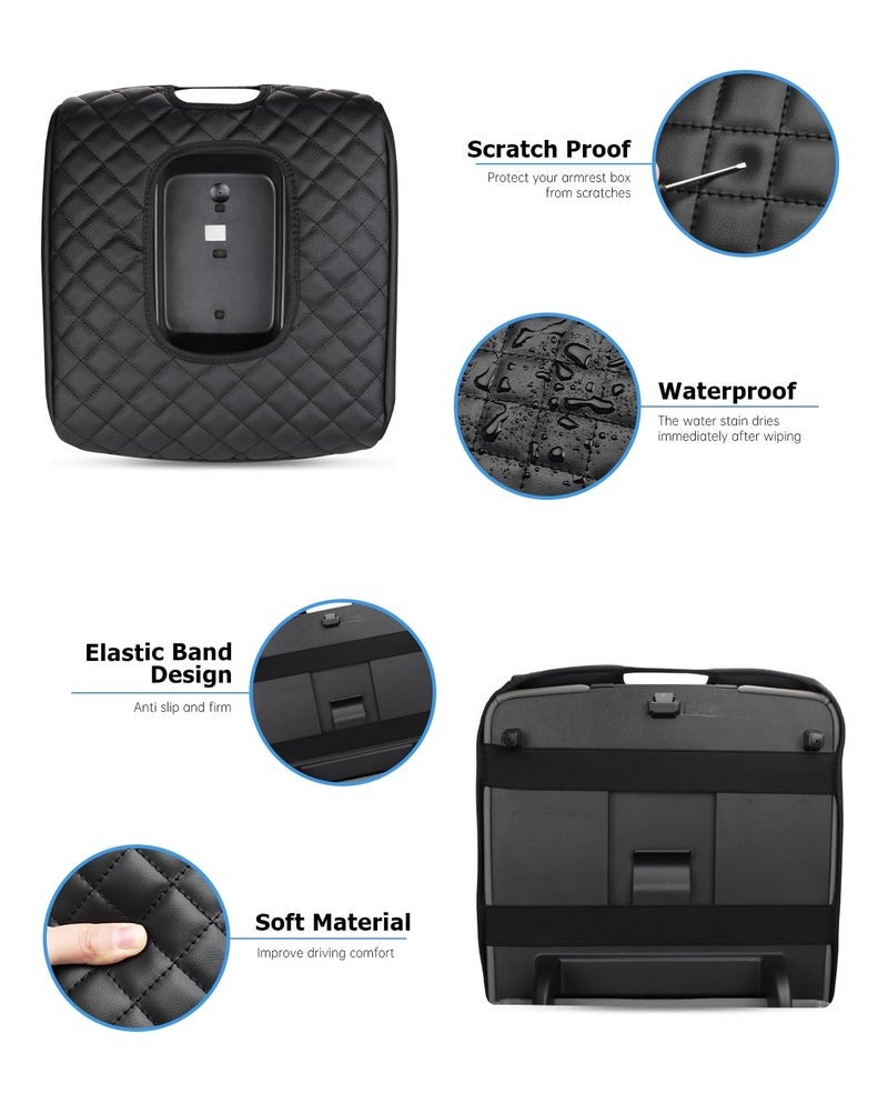 INTGET Center Console Armrest Cover for Chevy Silverado & GMC Sierra Accessories 2014 2015 2016 2017 2018,Leather Arm Rest Box Lid Protector(Black Pad, Jump Seat 2014-2018 Silverado/Sierra etc.) - Image 3