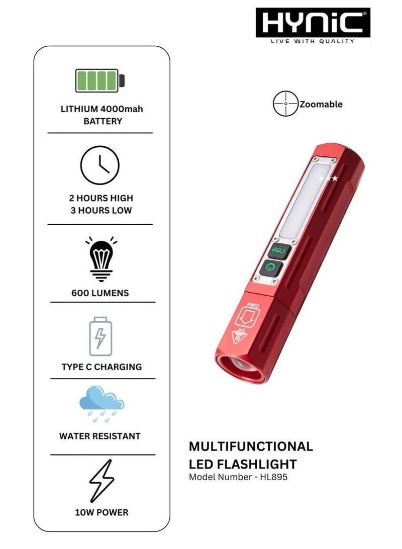 هاينك مصباح LED متعدد الوظائف – 600 لومن، قابل للتكبير، 8 أوضاع إضاءة، مصباح جانبي COB، قابل لإعادة الشحن من النوع C، ضوء تكتيكي محمول للتخييم وركوب الدراجات والاستخدام الطارئ - Image 1