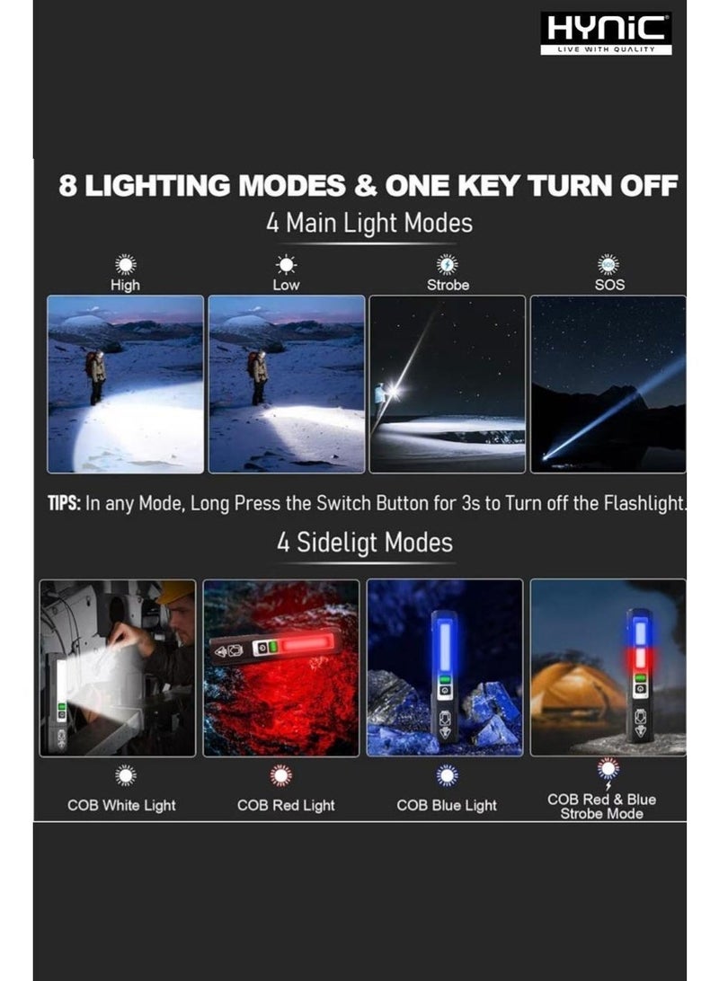 هاينك مصباح LED متعدد الوظائف – 600 لومن، قابل للتكبير، 8 أوضاع إضاءة، مصباح جانبي COB، قابل لإعادة الشحن من النوع C، ضوء تكتيكي محمول للتخييم وركوب الدراجات والاستخدام الطارئ - Image 3