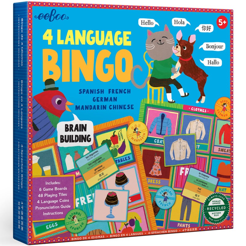 eeBoo 4 Language Bingo Game for Kids Ages 5 Spanish French German Mandarin Chinese Learning Game That Builds Vocabulary Communication - Image 3
