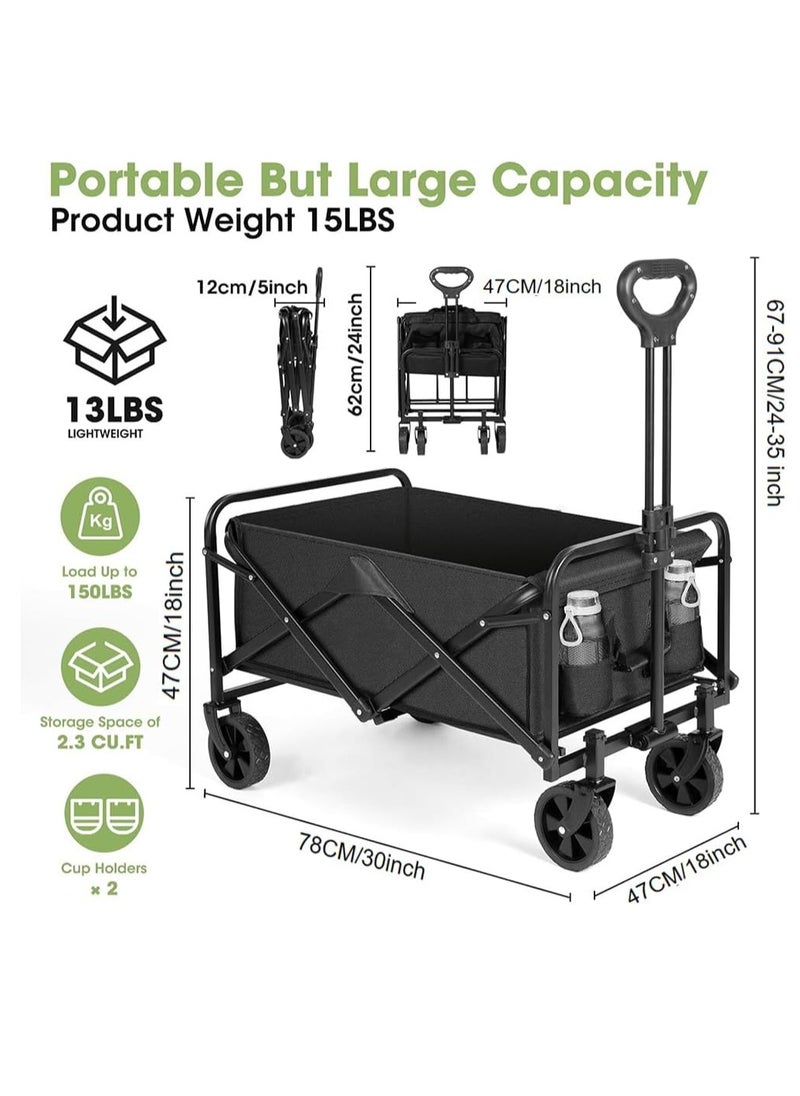 0TO1 TECH Garden Cart, Foldable Utility Vehicle, Collapsible Folding Outdoor Utility Wagon, Beach Wagon Cart with All Terrain Wheels & Drink Holders, Portable Sports Wagon for Camping, Shopping and Beach  - Image 4