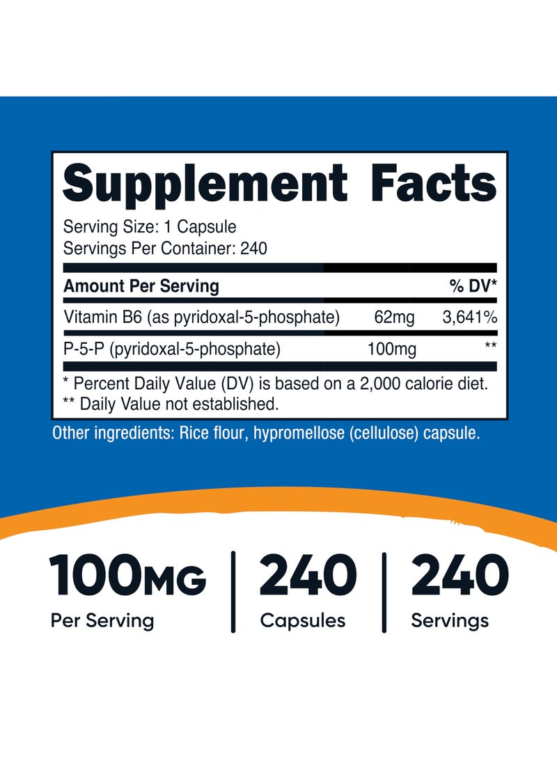 Nutricost - P-5-P Pyridoxal-5-Phosphate 100mg Per Serving,240 Serving, 240 Capsules Dietary Supplement - Image 1