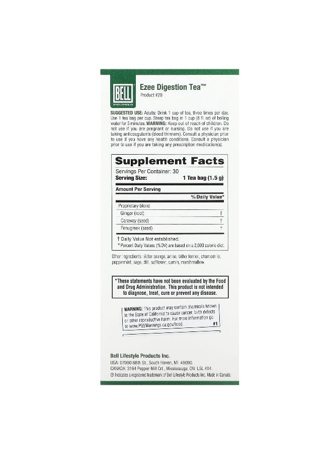 Bell Lifestyle Bell Lifestyle, Ezee Digestion Tea™, 30 Tea Bags, 45 g  - Image 2
