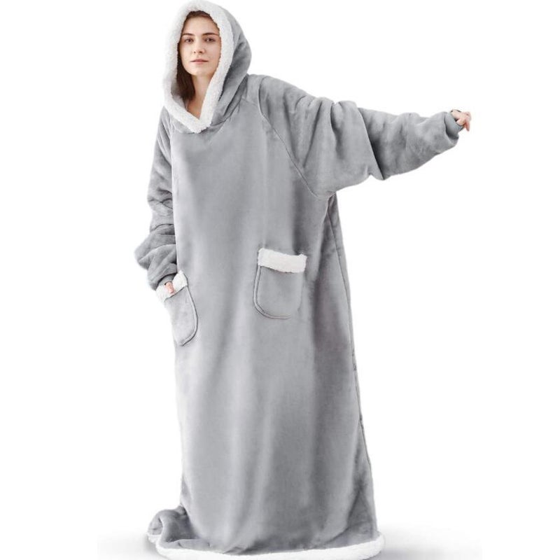 Christmas Hoodie Winter Warm Long Lazy Clothes Big Red Elk Print Blanket D21-light gray