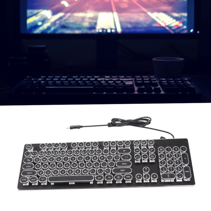 Retro Wired Gaming Mechanical Keyboard Key Click with 104 Keys Mixed Light Ergonomic DesignBlack - Image 2