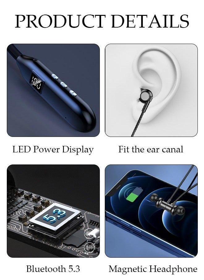 Generic Wireless Bluetooth 5.3 Headphones Neckband Headset With Retractable Earbuds Noise Cancelling Stereo Sweatproof Earphones With Mic For Gym Running Office  - Image 2