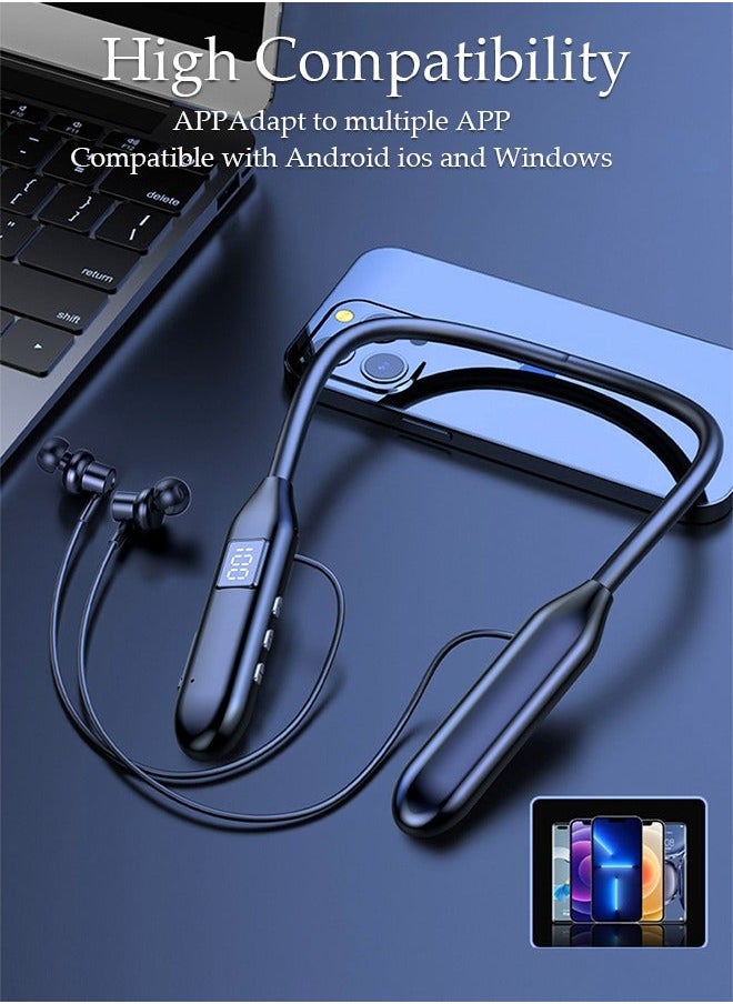 Generic Wireless Bluetooth 5.3 Headphones Neckband Headset With Retractable Earbuds Noise Cancelling Stereo Sweatproof Earphones With Mic For Gym Running Office  - Image 5