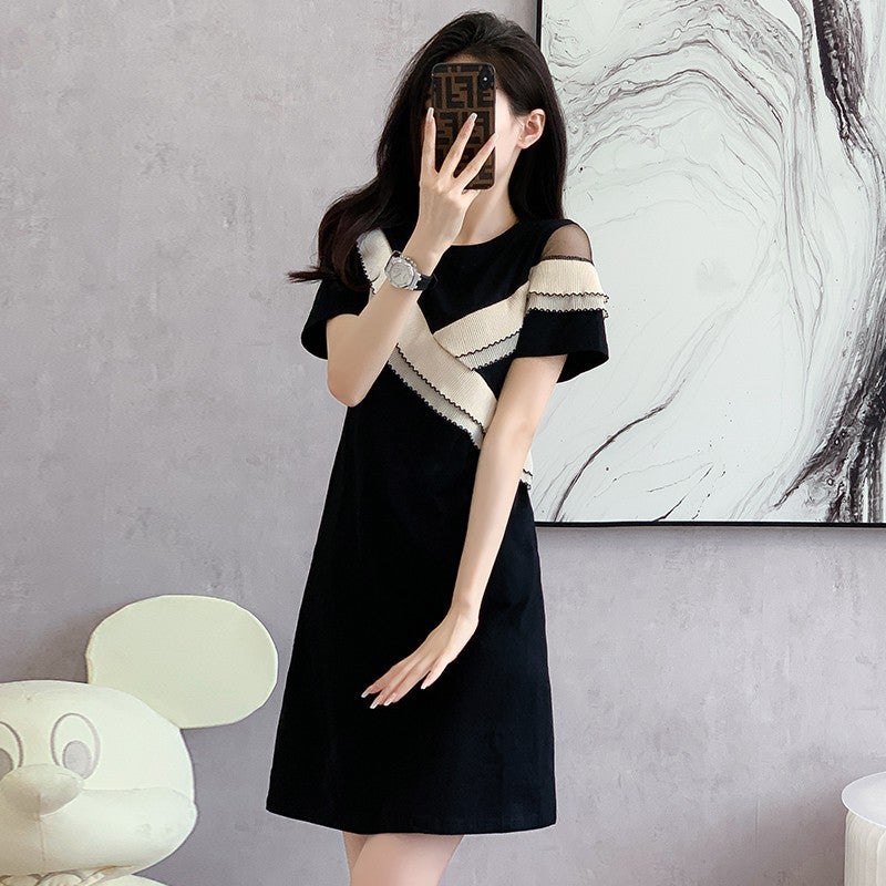 2024 Summer Midi T-Shirt Dress Irregular Plus Size Women Black