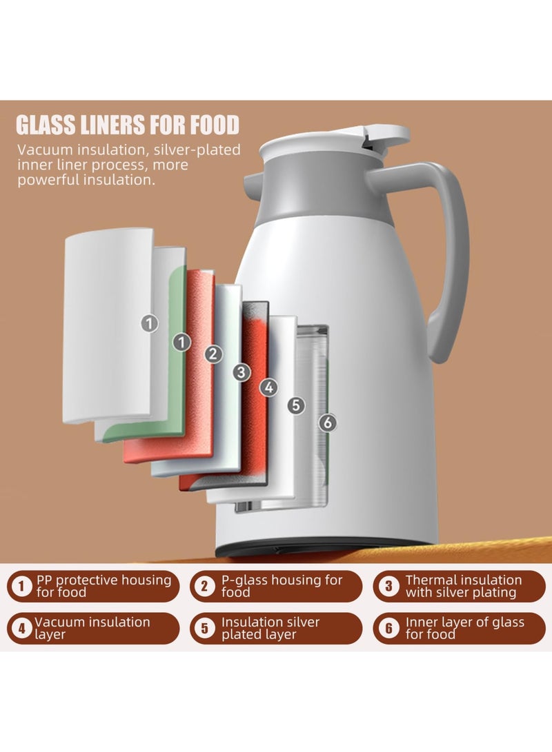 SYOSI 1L Coffee Thermos, Glass Lined Thermal Carafe with Temperature Display, Double Wall Vacuum Insulated Hot Water Carafe, Keeps Liquids Hot for 24 Hours, Ideal for Coffee, Tea, and Water (White) - Image 3