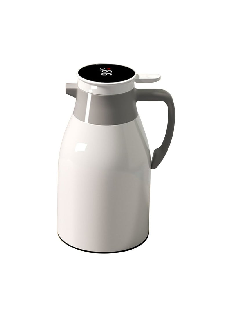 SYOSI 1L Coffee Thermos, Glass Lined Thermal Carafe with Temperature Display, Double Wall Vacuum Insulated Hot Water Carafe, Keeps Liquids Hot for 24 Hours, Ideal for Coffee, Tea, and Water (White) - Image 1
