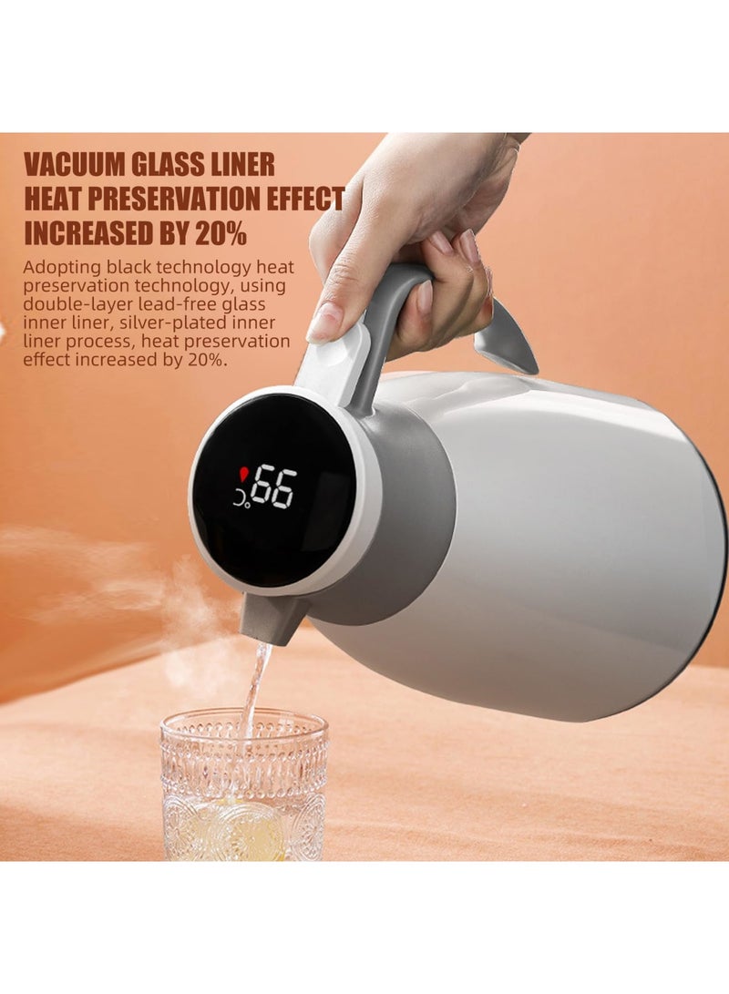 SYOSI 1L Coffee Thermos, Glass Lined Thermal Carafe with Temperature Display, Double Wall Vacuum Insulated Hot Water Carafe, Keeps Liquids Hot for 24 Hours, Ideal for Coffee, Tea, and Water (White) - Image 4