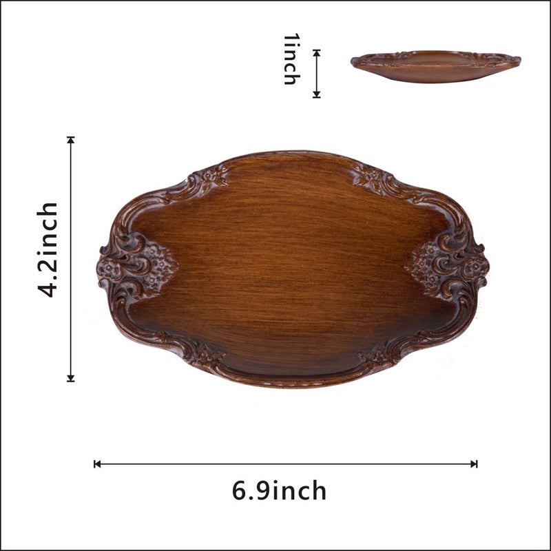 S-MANTIS Vintage Tray Small Antique Trinket Dish,Oval,Ring Holder with Twisted Flower Surrounding, Cosmetics Makeup Storage Organizer,Gift,Aesthetic Room Decor (Brown) - Image 5