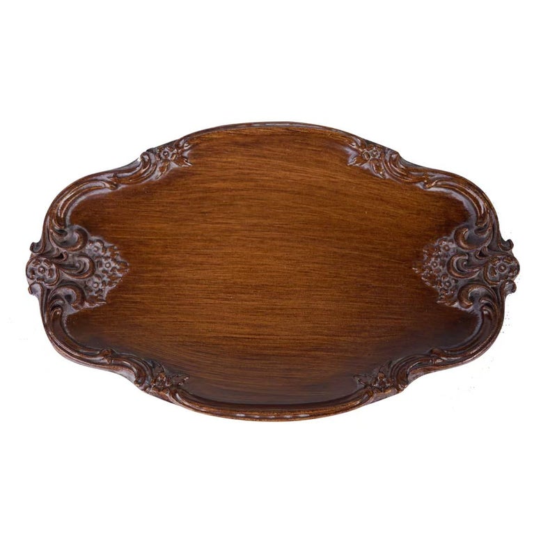 S-MANTIS Vintage Tray Small Antique Trinket Dish,Oval,Ring Holder with Twisted Flower Surrounding, Cosmetics Makeup Storage Organizer,Gift,Aesthetic Room Decor (Brown) - Image 1