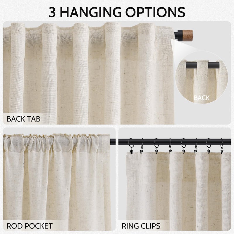 Nanspring Birch Beige Linen Curtains 84 Inches Long for Living Room Light Filtering Semi Sheer Curtain Back Tab Modern Farmhouse Decor Elegant Luxury Coastal Drapes for Bedroom Office 52x84,2 Panels - Image 2