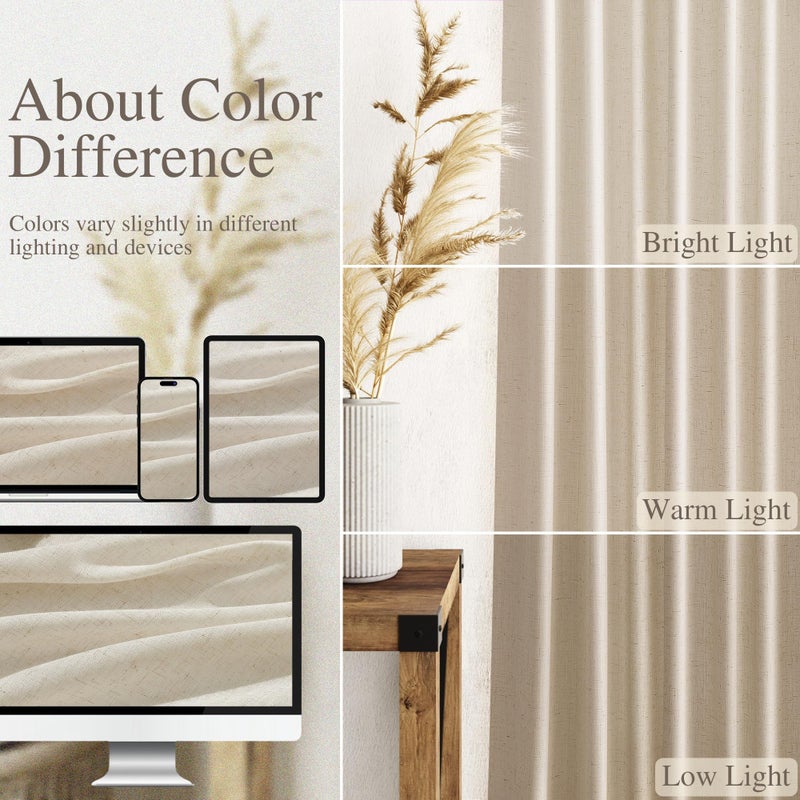 Nanspring Birch Beige Linen Curtains 84 Inches Long for Living Room Light Filtering Semi Sheer Curtain Back Tab Modern Farmhouse Decor Elegant Luxury Coastal Drapes for Bedroom Office 52x84,2 Panels - Image 3