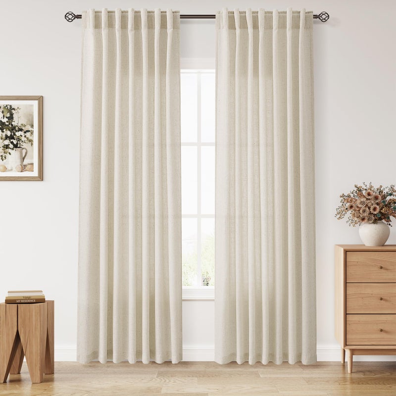 Nanspring Birch Beige Linen Curtains 84 Inches Long for Living Room Light Filtering Semi Sheer Curtain Back Tab Modern Farmhouse Decor Elegant Luxury Coastal Drapes for Bedroom Office 52x84,2 Panels - Image 1