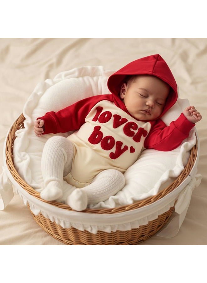 Thorn Tree Baby Boy Valentines Outfit Hooded Sweatshirt Bubble Romper Newborn Sweater Infant Onesie Hoodie, Red, 18-24 months - Image 2
