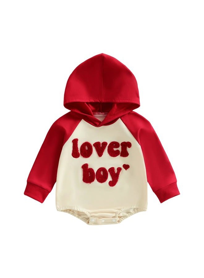 Thorn Tree Baby Boy Valentines Outfit Hooded Sweatshirt Bubble Romper Newborn Sweater Infant Onesie Hoodie, Red, 18-24 months - Image 1