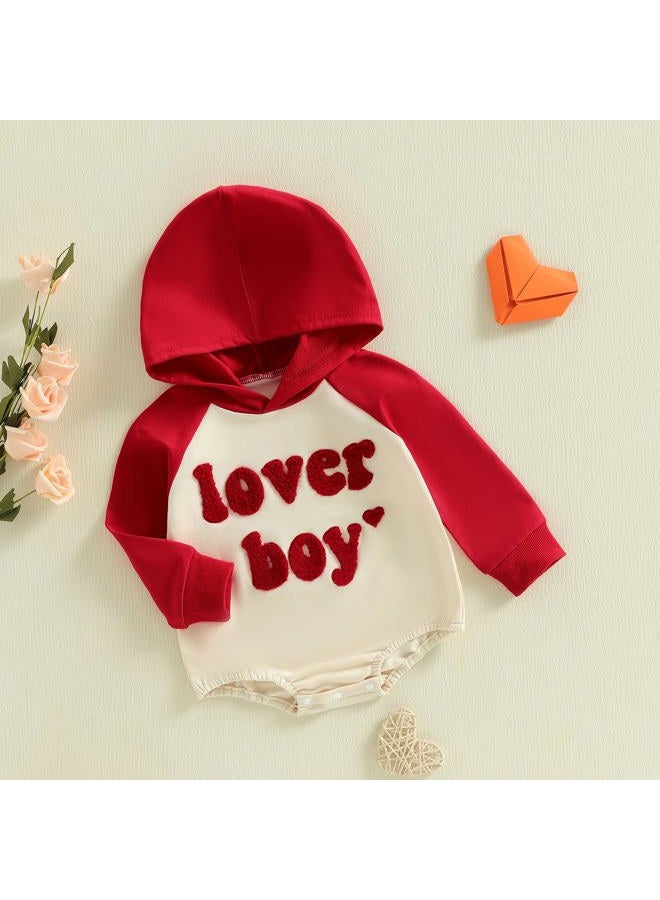 Thorn Tree Baby Boy Valentines Outfit Hooded Sweatshirt Bubble Romper Newborn Sweater Infant Onesie Hoodie, Red, 18-24 months - Image 3