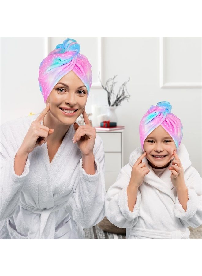 Basumee Microfiber Hair Towel Wrap for Kids 2 Pack Rapid Drying Hair Towel with Button Hair Turbans for Wet Hair Wraps Head Towel Wrap for Women and Girls, Mermaid - Image 2