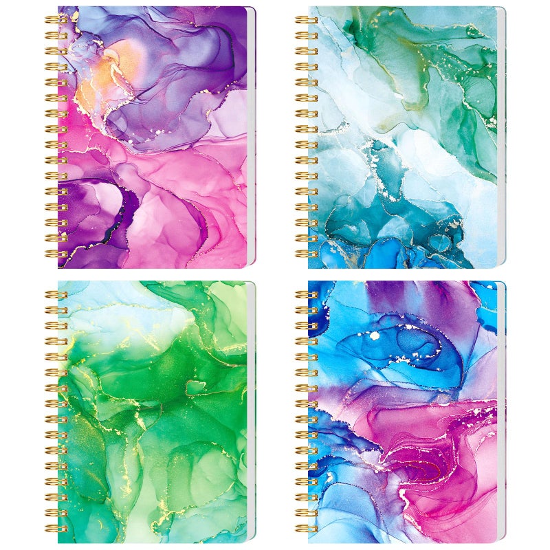 BOOKNOW 4PCS Mini Spiral Notepads, Pocket Marble Notebooks A6 Small Spiral Journal College Ruled Hardcover Notepads for Women Aesthetic Gift Office School Supplies, 4.1x 5.7 Inch, 640 Pages - Image 1