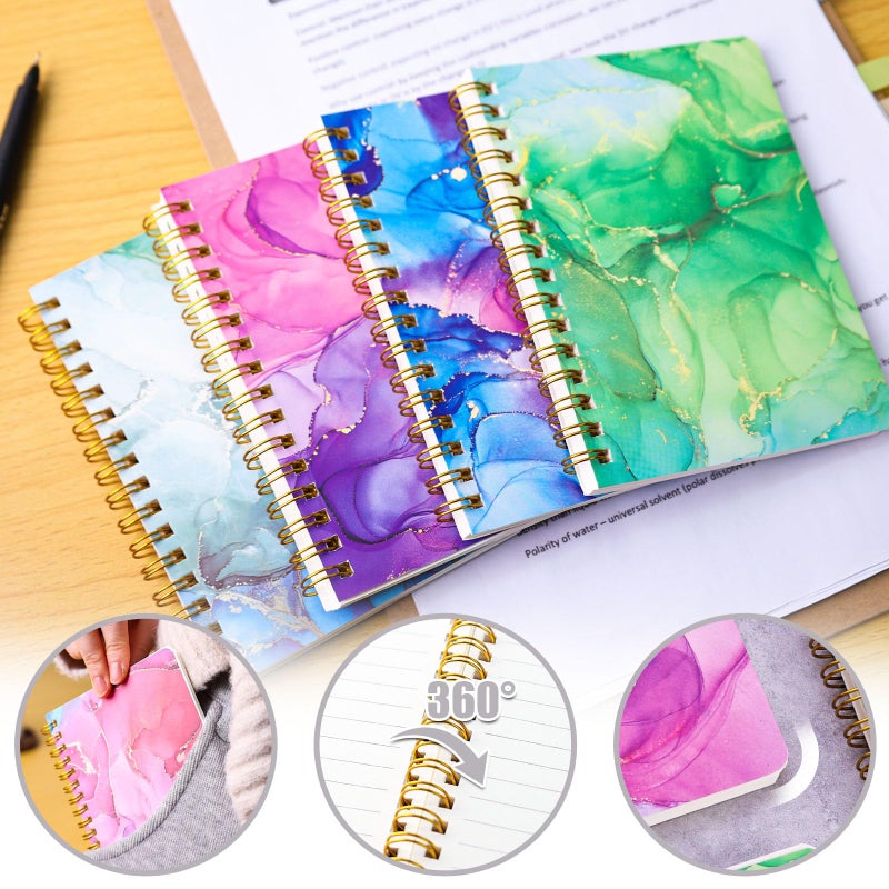 BOOKNOW 4PCS Mini Spiral Notepads, Pocket Marble Notebooks A6 Small Spiral Journal College Ruled Hardcover Notepads for Women Aesthetic Gift Office School Supplies, 4.1x 5.7 Inch, 640 Pages - Image 3