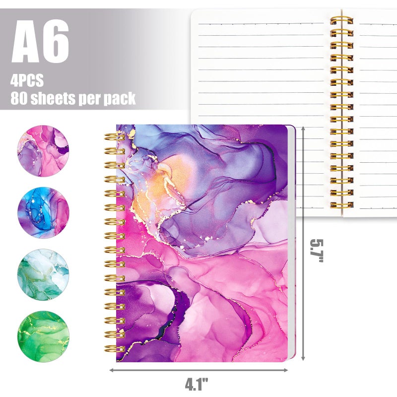 BOOKNOW 4PCS Mini Spiral Notepads, Pocket Marble Notebooks A6 Small Spiral Journal College Ruled Hardcover Notepads for Women Aesthetic Gift Office School Supplies, 4.1x 5.7 Inch, 640 Pages - Image 5