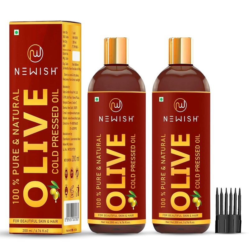 Newish 100 Natural Extra Virgin Olive Oil For Hair  Pure Olive Oil for Skin  Deeply Moisturizes Repairs And Strengthens  Good Hair Texture  Adds Shine  200ml Pack Of2 - Image 1