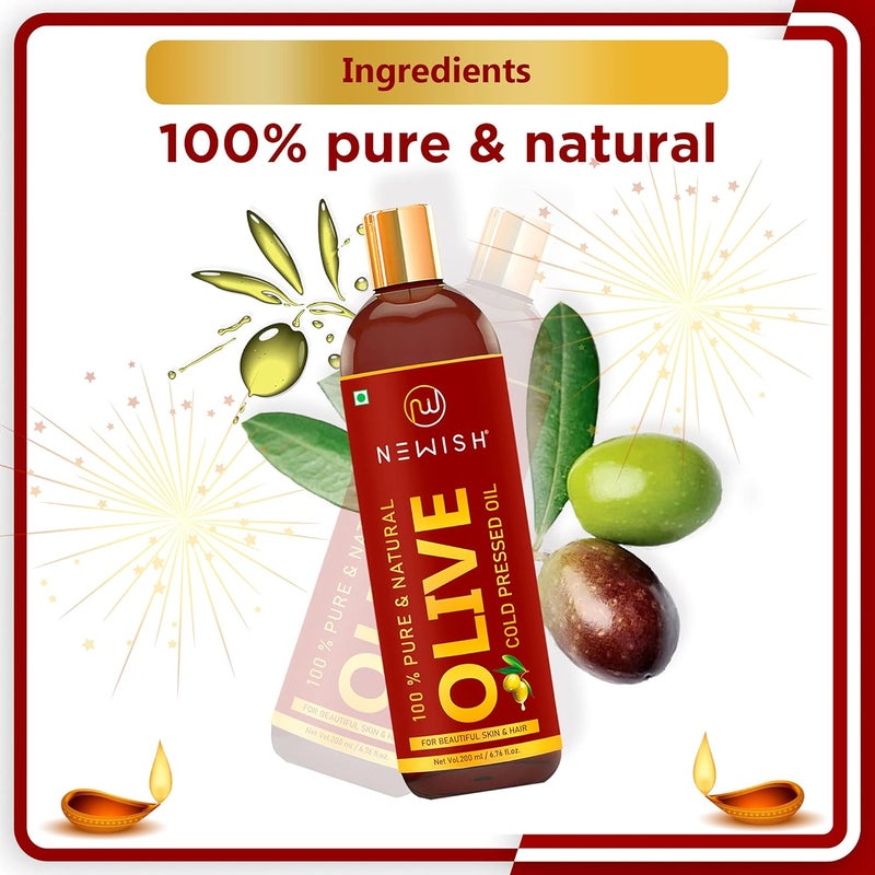 Newish 100 Natural Extra Virgin Olive Oil For Hair  Pure Olive Oil for Skin  Deeply Moisturizes Repairs And Strengthens  Good Hair Texture  Adds Shine  200ml Pack Of2 - Image 3