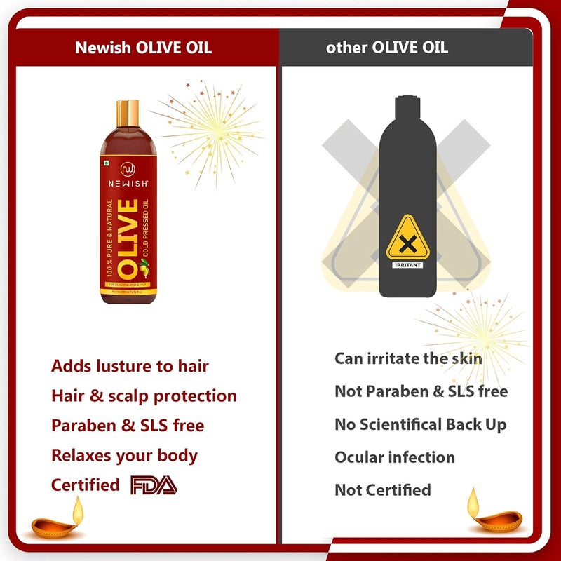 Newish 100 Natural Extra Virgin Olive Oil For Hair  Pure Olive Oil for Skin  Deeply Moisturizes Repairs And Strengthens  Good Hair Texture  Adds Shine  200ml Pack Of2 - Image 5
