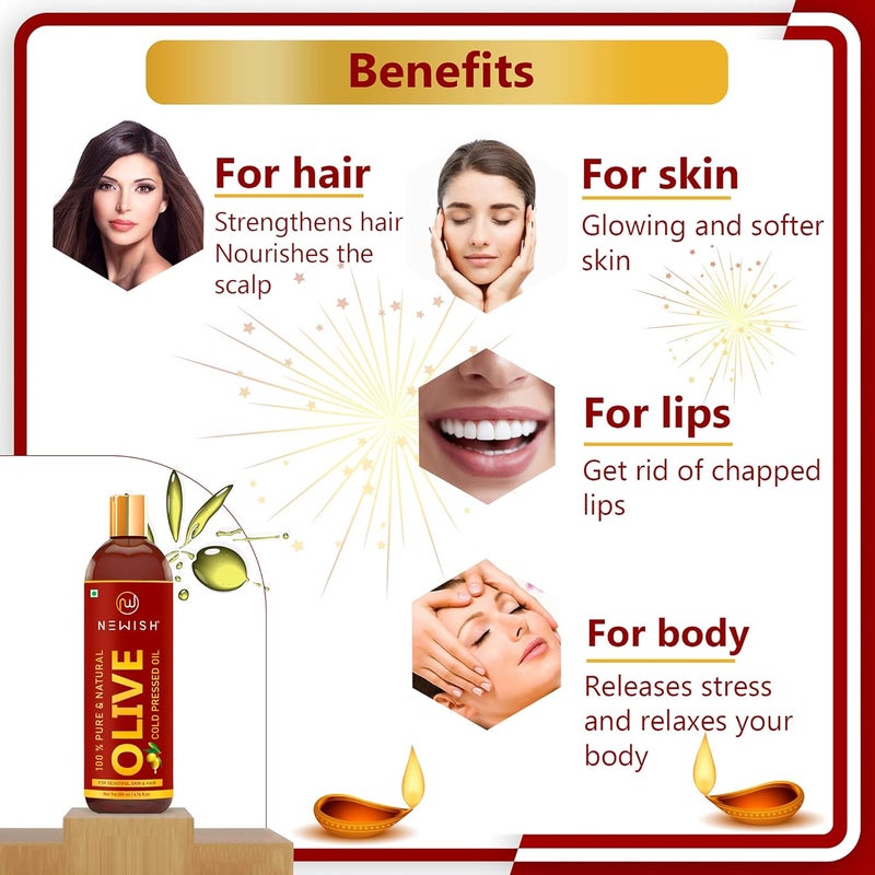 Newish 100 Natural Extra Virgin Olive Oil For Hair  Pure Olive Oil for Skin  Deeply Moisturizes Repairs And Strengthens  Good Hair Texture  Adds Shine  200ml Pack Of2 - Image 2