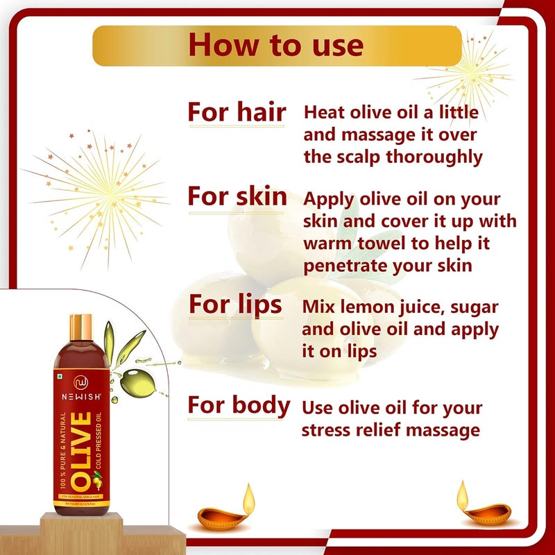 Newish 100 Natural Extra Virgin Olive Oil For Hair  Pure Olive Oil for Skin  Deeply Moisturizes Repairs And Strengthens  Good Hair Texture  Adds Shine  200ml Pack Of2 - Image 4