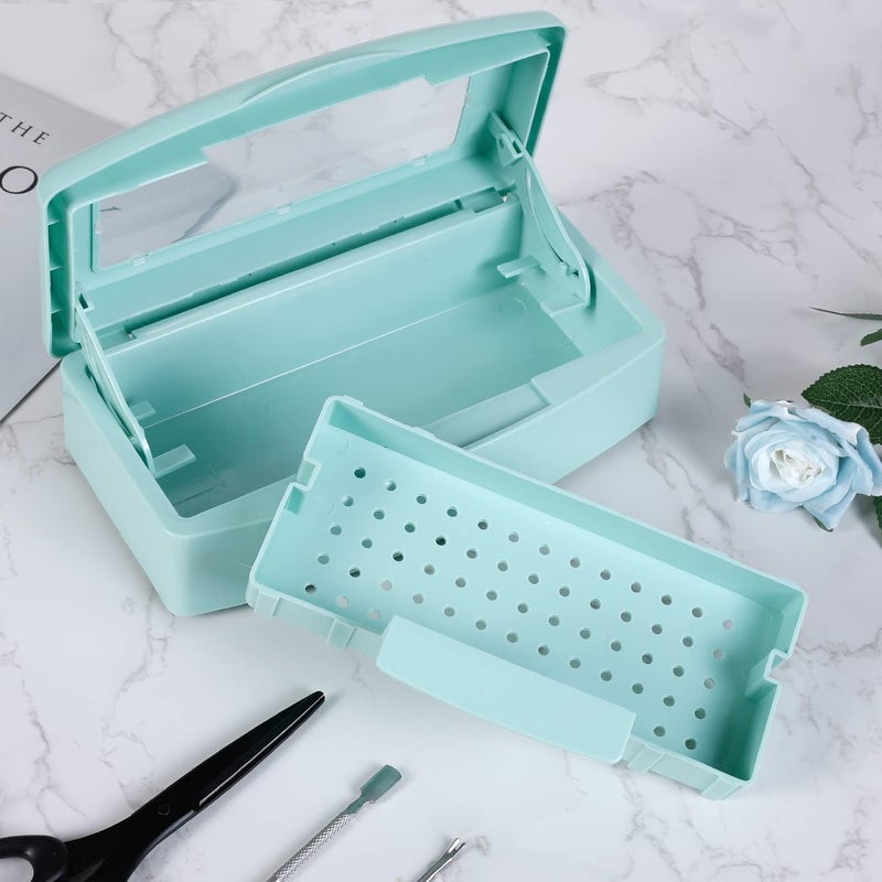 Gusnilo Barbicide Disinfectant Box Nail Art Tools Sanitizing Tray Disinfectant Container Nail Tool Sterilizer Box Plastic Clean Sterilizer Box Storage Organizer for Nail Manicure Tool (Light Green) - Image 3