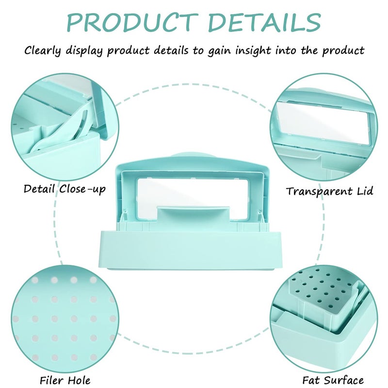 Gusnilo Barbicide Disinfectant Box Nail Art Tools Sanitizing Tray Disinfectant Container Nail Tool Sterilizer Box Plastic Clean Sterilizer Box Storage Organizer for Nail Manicure Tool (Light Green) - Image 4