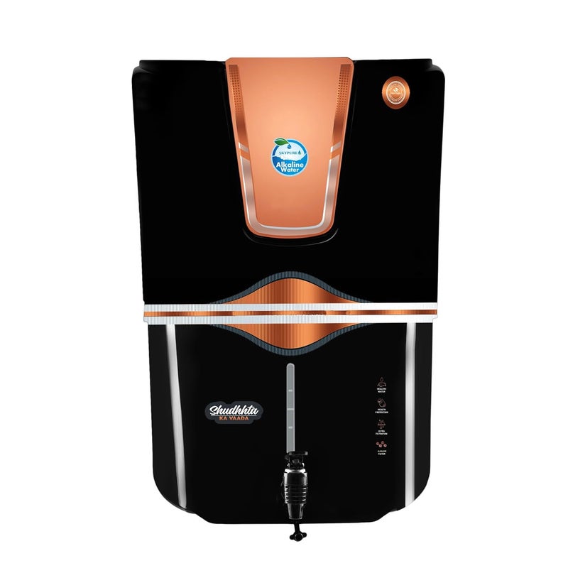 Skypure RO Water purifier with Aqua Copper Infuser and Bio Alkaline 12 Liter storage Tank RO UV Cu Alk UF TDS Suitable for all type of water Supply Black A92 Seltos Gold Copper Alkaline - Image 1