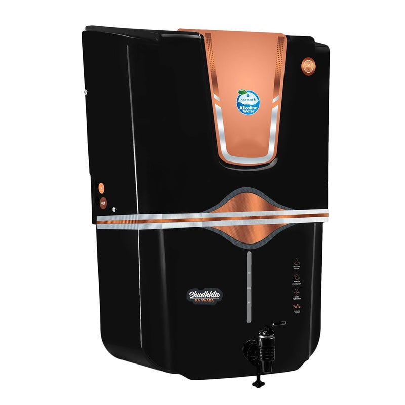 Skypure RO Water purifier with Aqua Copper Infuser and Bio Alkaline 12 Liter storage Tank RO UV Cu Alk UF TDS Suitable for all type of water Supply Black A92 Seltos Gold Copper Alkaline - Image 3