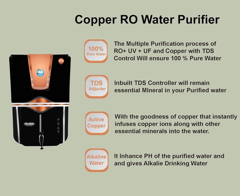 Skypure RO Water purifier with Aqua Copper Infuser and Bio Alkaline 12 Liter storage Tank RO UV Cu Alk UF TDS Suitable for all type of water Supply Black A92 Seltos Gold Copper Alkaline - Image 4