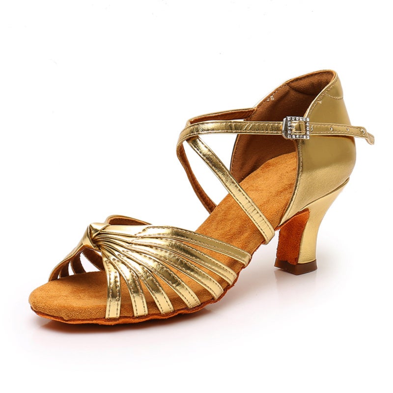 Latin dance shoes PU leather soft-soled high heels/gold 5.5cm heel height - Image 1
