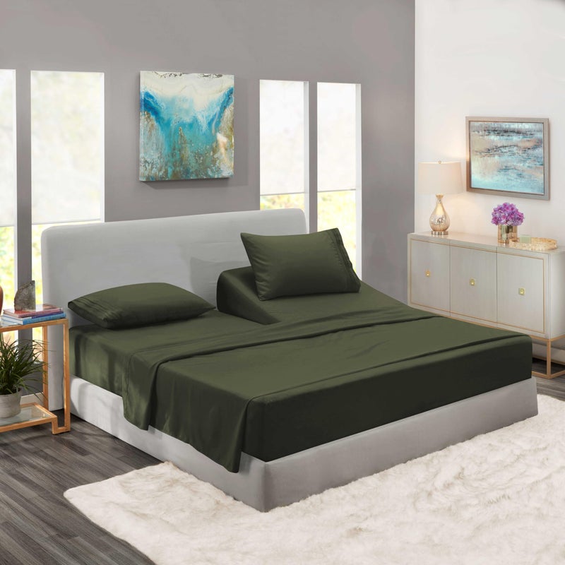 Clara Clark Flex Top King Sheets - Hotel Luxury 6 Piece Bed Sheets for Top Split King Bed - Soft Bedding Sheets & Pillowcases, Head Split King Size. Olive Green - Image 2