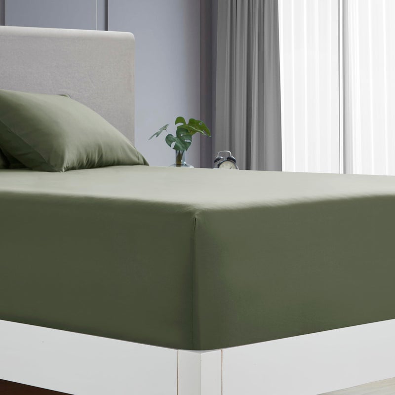 Clara Clark Flex Top King Sheets - Hotel Luxury 6 Piece Bed Sheets for Top Split King Bed - Soft Bedding Sheets & Pillowcases, Head Split King Size. Olive Green - Image 4