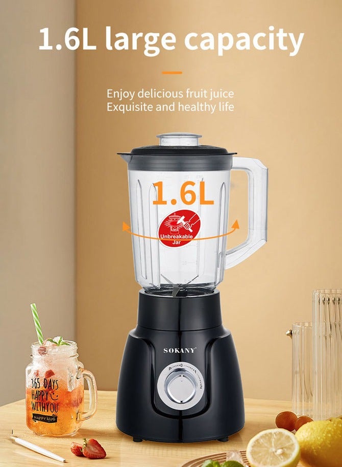 سوكاني خلاط 2 في 1 مع مطحنة، خلاط كهربائي، شفرة مفرمة من الفولاذ المقاوم للصدأ، وعاء كبير سعة 1.6 لتر ومطحنة قهوة، مفرمة، صانع عصائر، SK-185، أسود - Image 2