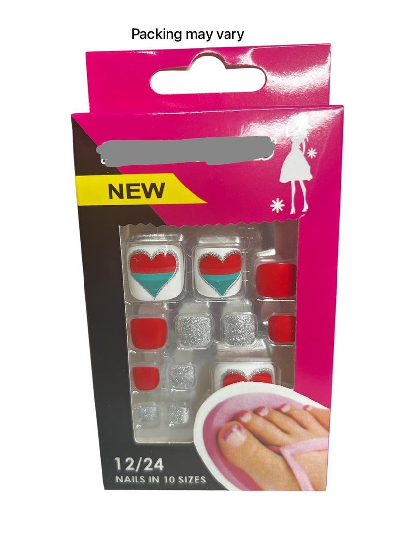 Generic Pack of 12 Fake Toenails - Unique Design Double Sided Adhesive 
