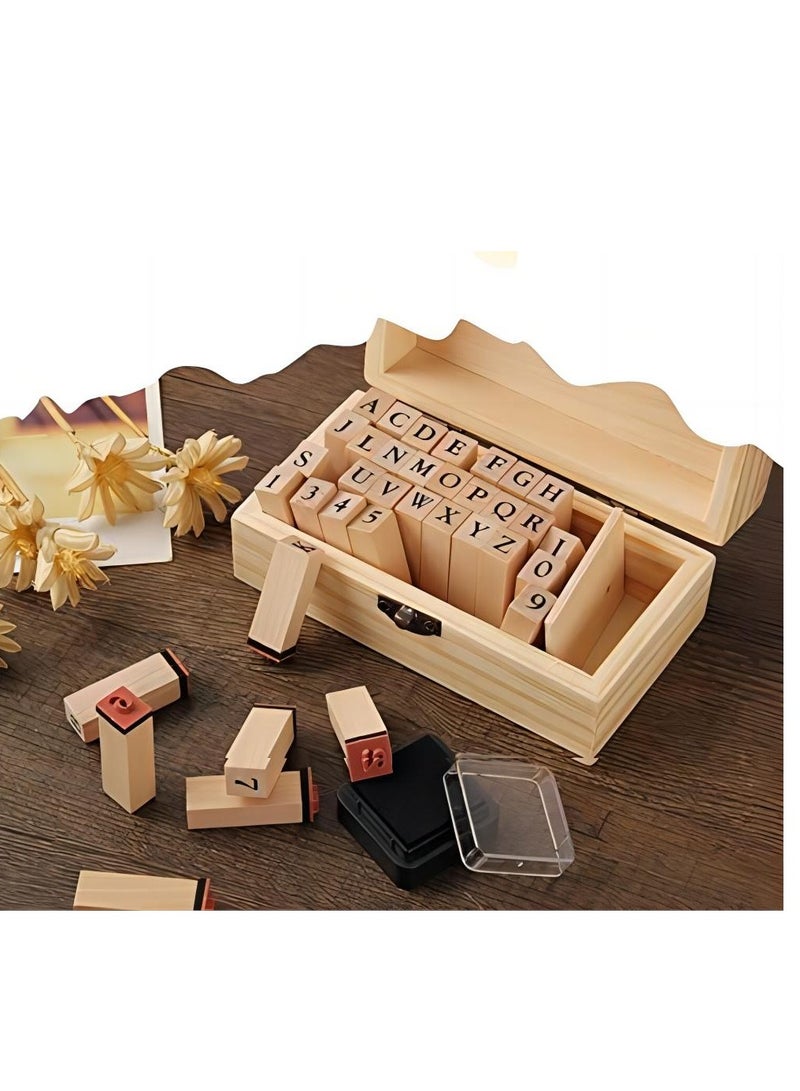SYOSI Wooden Typeface 24 Letters + 9 Digital Seals with a Wooden Box Gift for Cards Envelopes, Invitations, w i n e Packages, Sealing Wax Included - Image 1