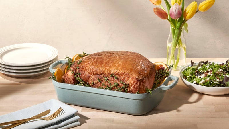 Le Creuset Enameled Cast Iron Signature Rectangular Roaster, 5.25 qt. (9.8" x 13"), Sea Salt - Image 3