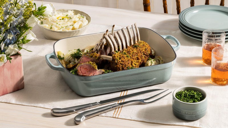 Le Creuset Enameled Cast Iron Signature Rectangular Roaster, 5.25 qt. (9.8" x 13"), Sea Salt - Image 2