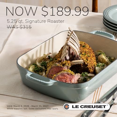 Le Creuset Enameled Cast Iron Signature Rectangular Roaster, 5.25 qt. (9.8" x 13"), Sea Salt - Image 5