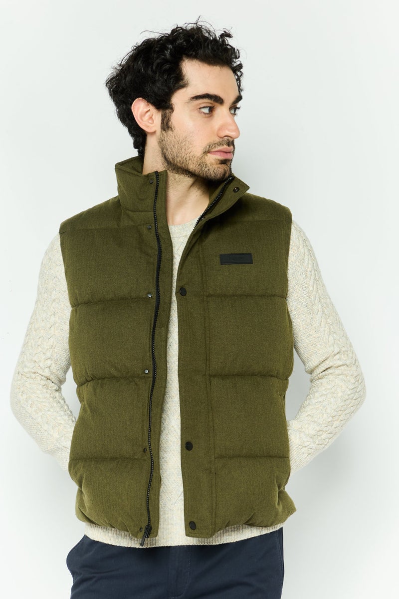 Michael Kors Men Brand Logo Vest Jacket, Olive - Image 1