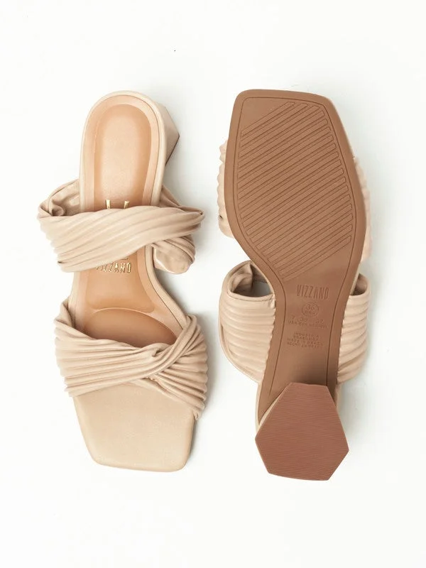 VIZZANO Beige Mid Heels Sandals for Women – Sling Back Heel Sandals for Girls with Ankle Strap for Women | Best Price UAE